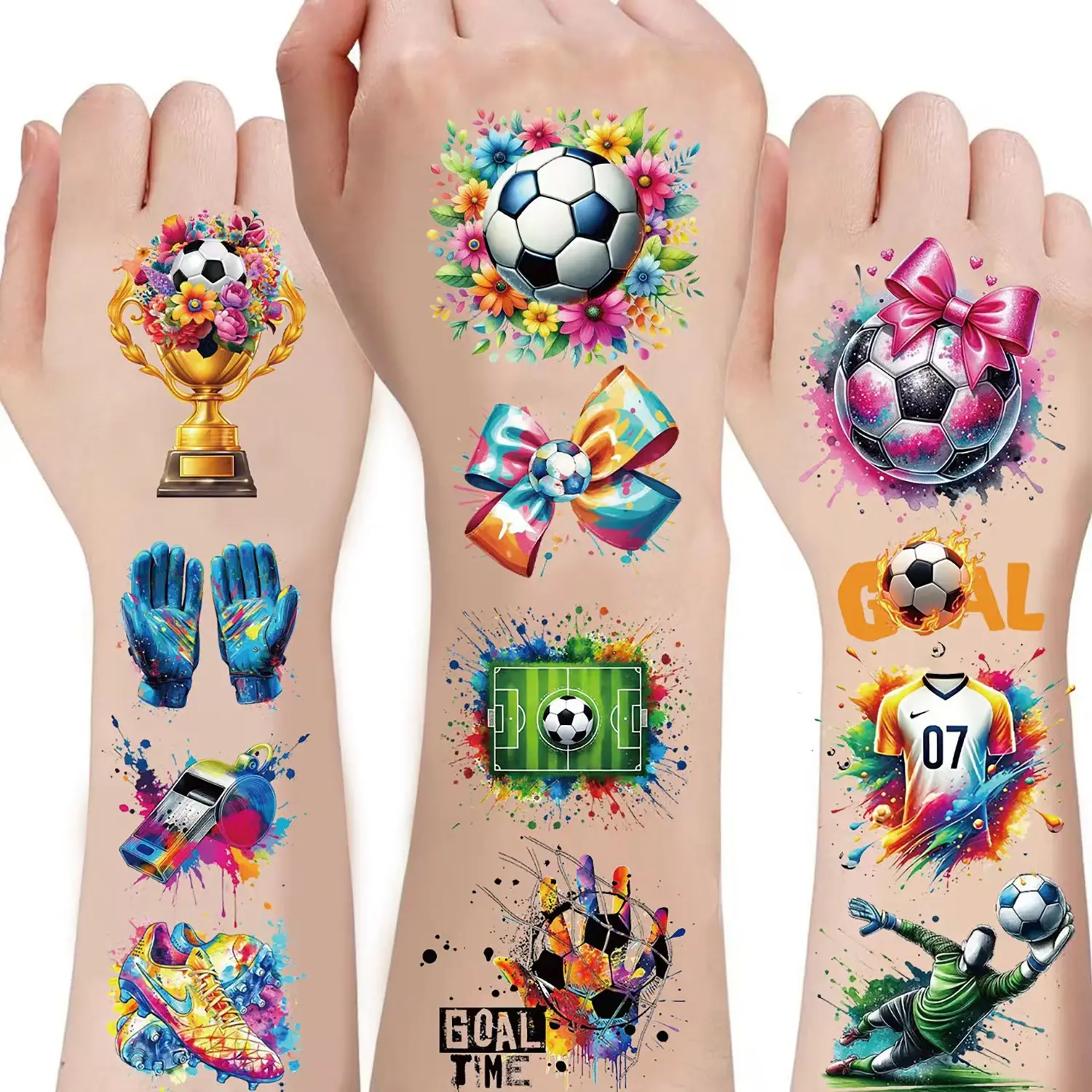 10 Sheets Soccer Temporary Tattoos - Waterproof Design & Sweat-Proof Non-Toxic Soccer-Themed Body Paint with Realistic Themes Soccer Players, Balls, Goals - Versatile Use for Sports Parties, Birthday Favors, Fan Events, for fans