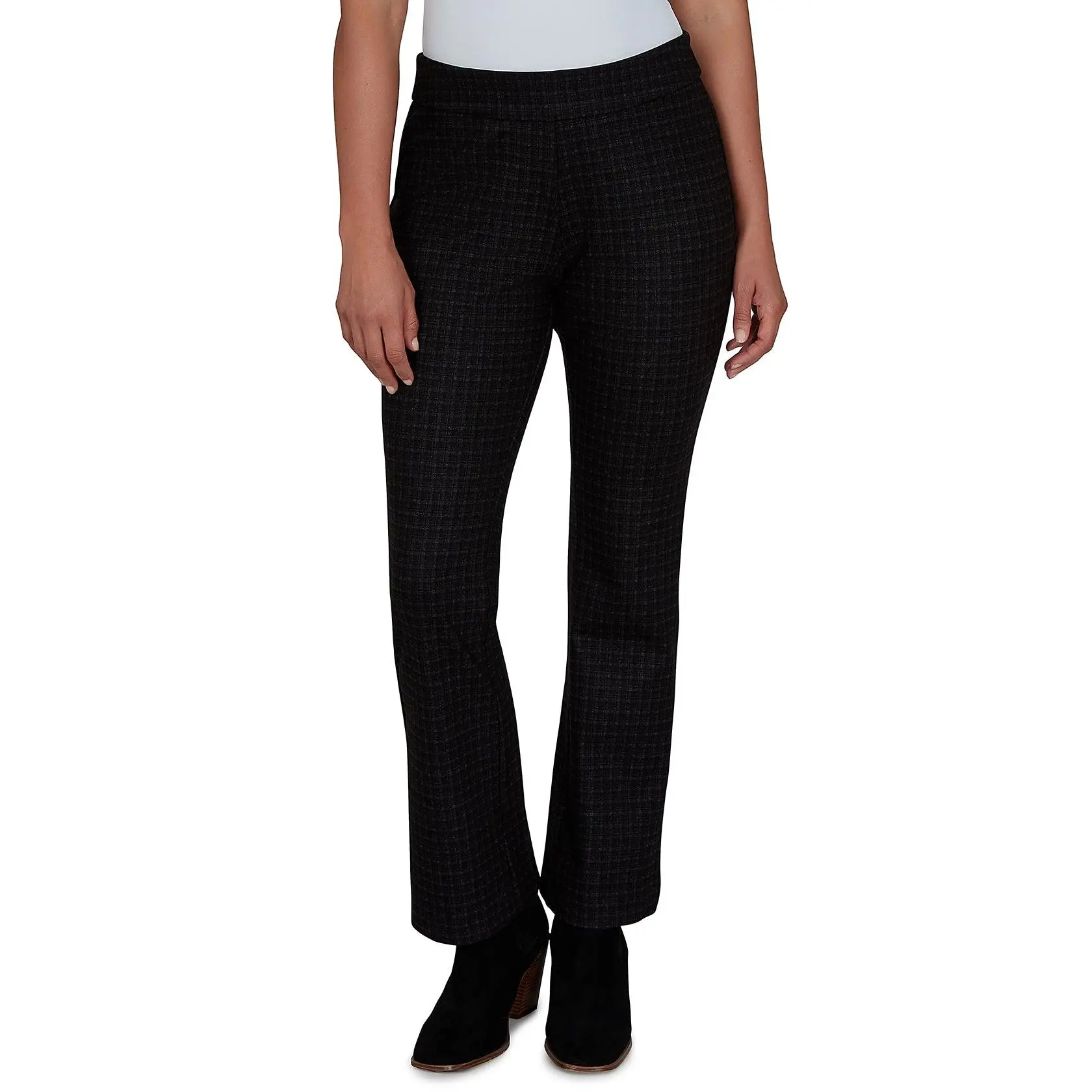 PANT *PETITE* CHARCOAL MULTI PULL ON PLAID KICK FLARE