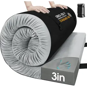 Memory Foam Camping Mattress Pad,3inch Sleeping Pad for Camping,Non-Slip Bottom Floor Cot Mattress Bed with Retaining Portable Roll up Mattress Pad Mat for Travel Truck Guest Bed Tent