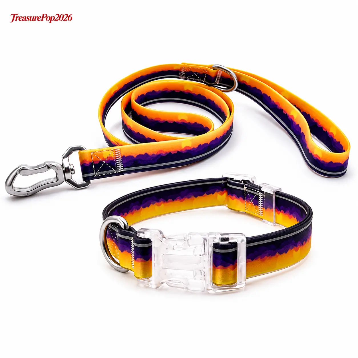 Reflective Dog Collar and Leash Set, Waterproof Adjustable PVC Walking Set with 360° Swivel Clip for Small Medium Large Dogs