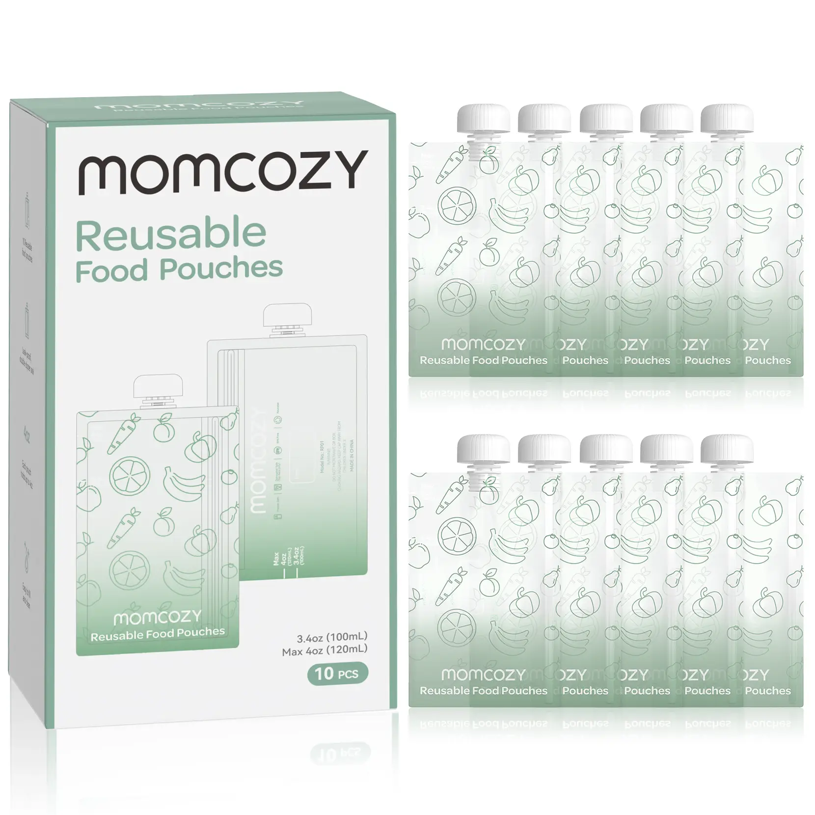 Momcozy Reusable Baby Food Pouches for Toddlers,BPA Free Plastic,Food Safe,Freezer Safe,Refillable for Applesauce Yogurt &Puree Squeeze Pouch,10 packs