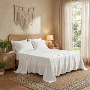 Hotel-Style 4-Piece Bedding Set Soft Microfiber Breathable Triple-Stitched Embroidered Pillowcases Comfortable Fitted Sheet with Deep Pockets Fits Mattresses up to 16 Inches Solid Color King Queen Full Twin