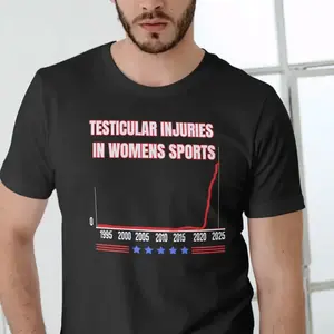 Testicular Injuries In Womens Sports T-Shirt, Viral Political Humor Tee, Retro Satire Graphic Shirt, Controversial Meme Statement Tee, Internet Debate Graphic Shirt