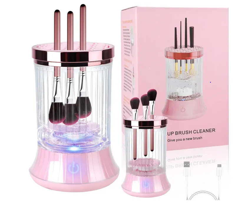 Electric Makeup Brush Cleaner Machine,Cleaner with 2 Cleaning Modes, Portable Brush Cleaner for Deep Cleaning Cosmetic Brushes, Pink