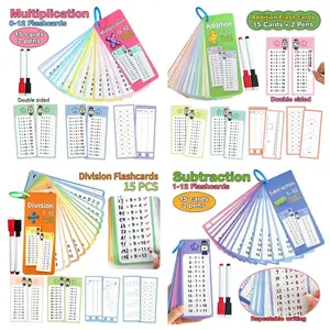4-piece Set Of Children's Math Sample Cards, Reusable, Can Write and Erase Addition/subtraction/multiplication/division Exercises, with 2 Marker Pens, Preschool Classroom Early Education Teaching Aids, Math Learning