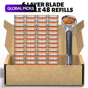 Razor Blade Replacement Set for Men, 48pcs Razor Blades with 1 Count Handle, Shaver Razors, Stainless Steel Handheld Shaver for Daily Use#GLOBAL PICKS