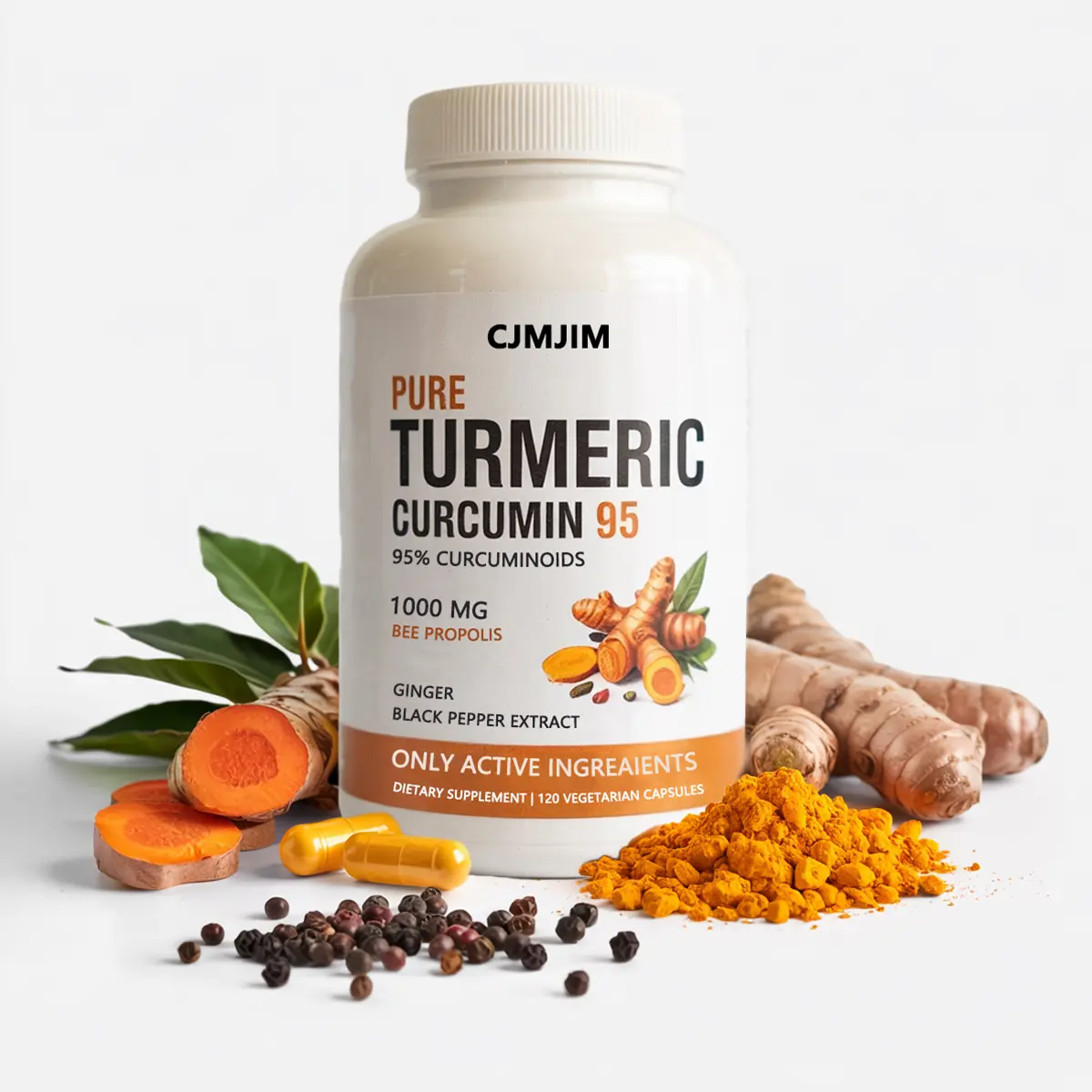 Turmeric Curcumin Dietary Supplement for Adults - 1000mg 95% Complex with Herbs, Immune Propolis, Ginger, MCT Oil, Fat-Soluble Vitamin C, Black Pepper, Kosher, No Artificial Flavor, Non-GMO, Gluten-Free, 120 Capsules, Digestion Aid, Fat-Soluble C Boost