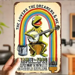 Aluminum Kermit the Frog Rainbow Connection Vintage Muppets Wall Art Decor for Home Office Frameless Modern Aluminum Poster Artwork