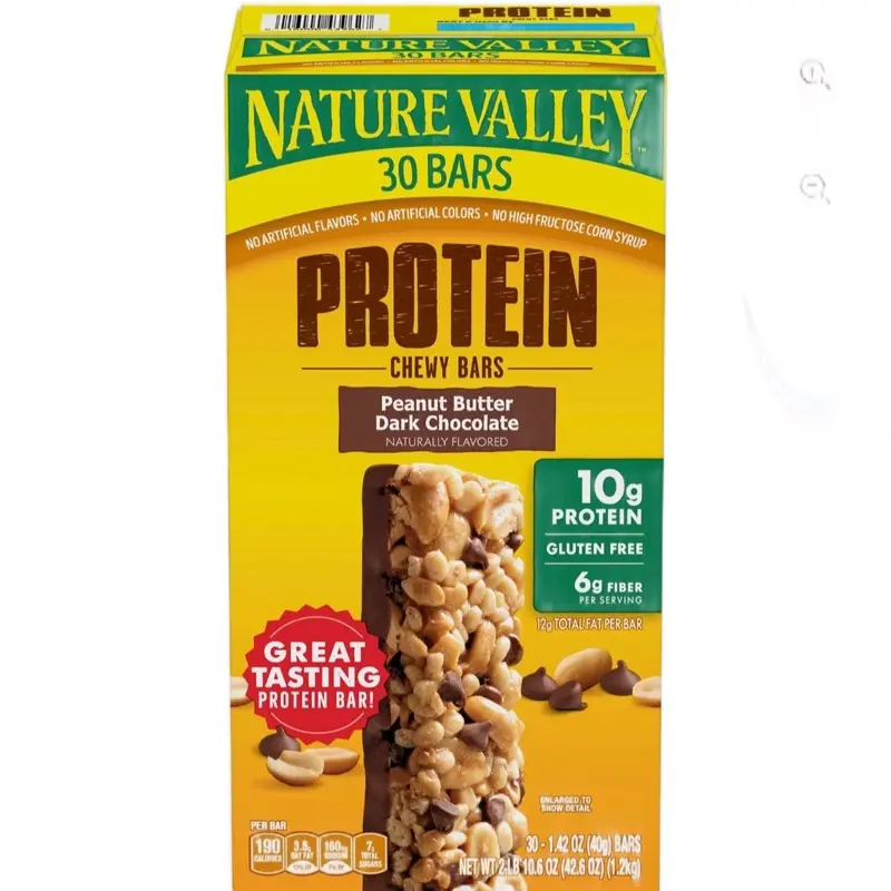 Nature Valley Peanut Butter Dark Chocolate Protein Chewy Bars 30 ct 10g Protein Gluten Free Snack Size