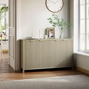 55" Modern Buffet Cabinet, Fluted Accent Sideboard with 4 Doors & Adjustable Shelves, Storage Credenza for Living Room, Dining Room Entryway, Media Console, Display Cabinet