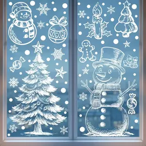 Reusable PVC Decorative Window Clings, Winter Snowman Gingerbread Man Designs, Easy Peel & Stick Christmas Decorations for Home Glass Doors, Window Decorations Supplies