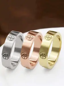 New Trendy Cross Engraved Ring, Smooth Surface Design, Casual Style, Random Print Pattern, All Seasons Wear, Steel Material, Dainty Stacking Rings, Statement Rings