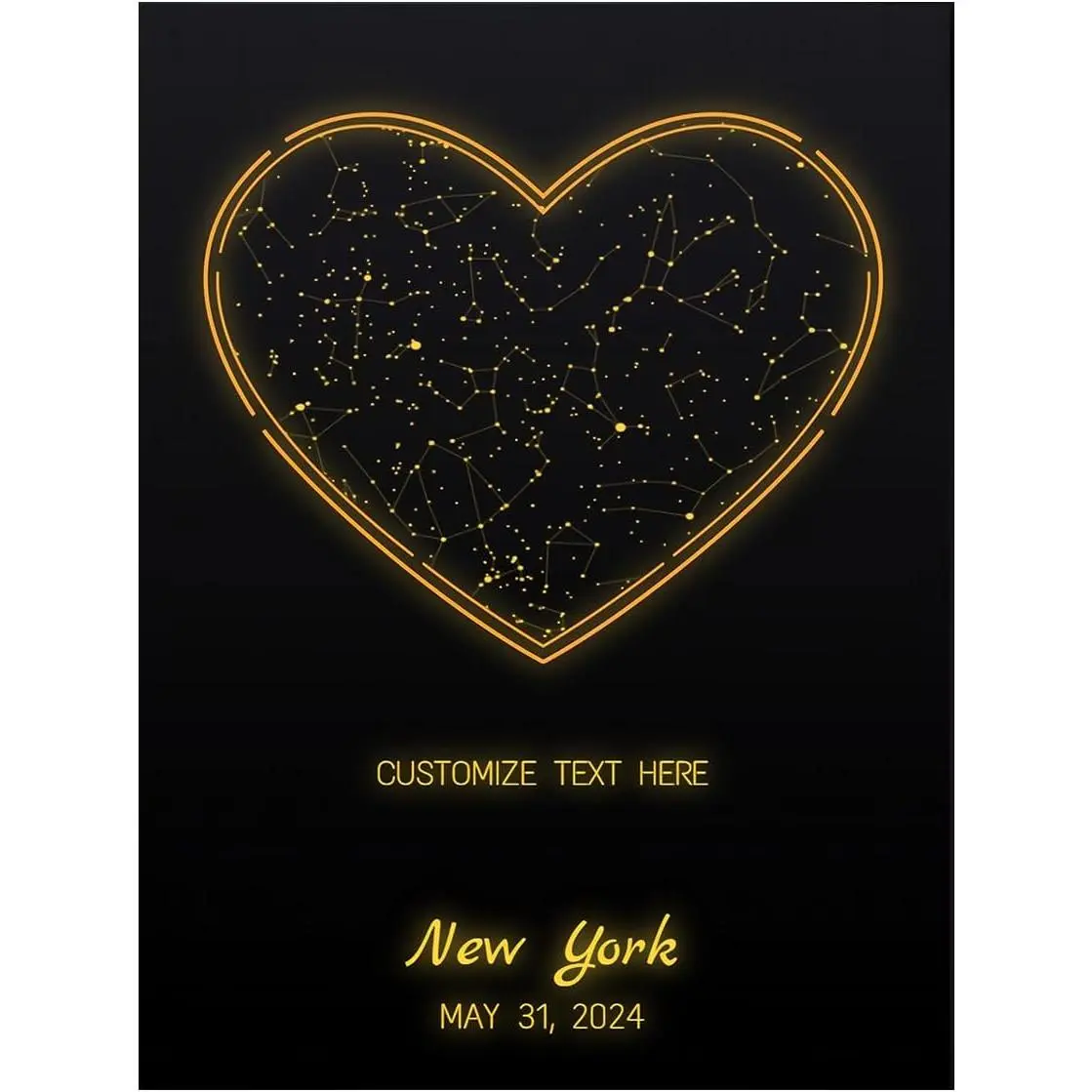 Custom Star Map Art Poster Prints, Personalized Star Chart Canvas Prints Wall Art, Unique Star Constellation Map Gift Wall Hanging Decor for Special Occasion (Yellow, Pattern 2)