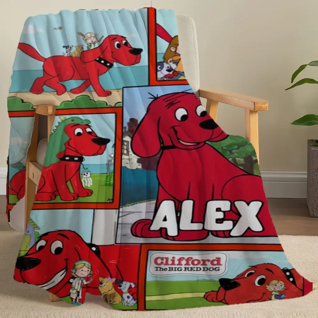 Clifford the Big Red Dog Flannel Blanket, Soft Fiber, Machine Washable, All-Season Thick Knit Throw Blanket with Cute Animal Pattern, Tear-Resistant, Cozy Sofa & Bed Blanket for Kids, Perfect for Outdoor Use, Gift Idea