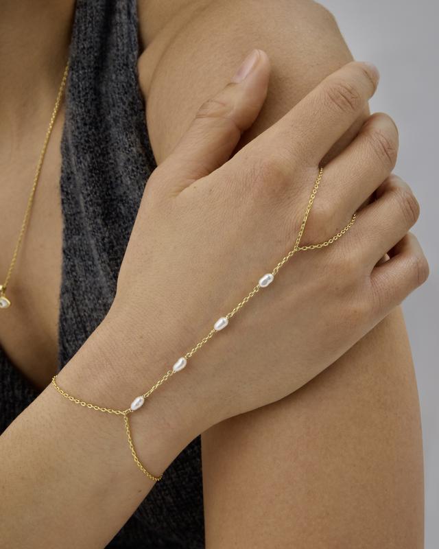 PAVOI 14K Gold Plated Hand Chains for Women - Dainty Cubic Zirconia Bracelet and Ring Handchain Jewelry - Lightweight Trendy Hand Chain Bracelet