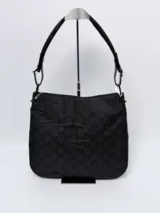 Pre-owned GUCCI Canvas Shoulder Bags Black Nylon & Leather GG Monogram Shoulder Bag Hobo Handbag GG327FEI
