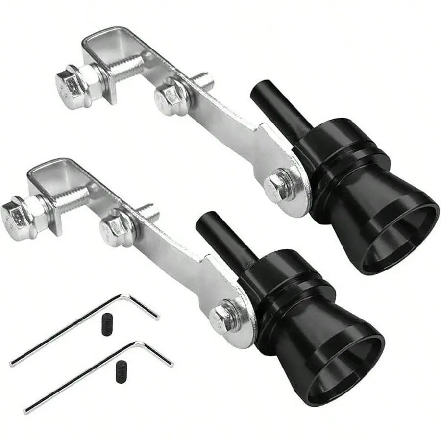 2PCS Universal Aluminum Alloy Turbo Sound Exhaust Muffler Whistle Car Roar Maker XL Size (Black) for Cars and Motorcycles