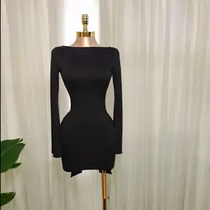 Lisa Dress - Black Long Sleeve Bodycon Mini Dress with Side Cutouts and Bow Detail