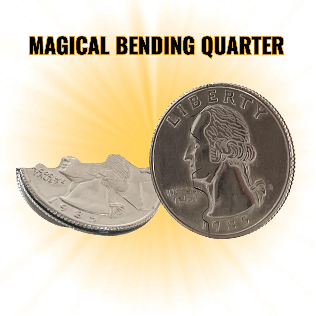 Magic Bite Out Quarters - Trick quarter that you can break, fold, or take a bite out of! Extra rubber bands included