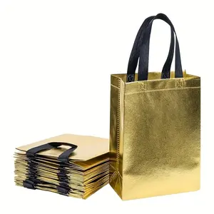 12 Reusable Gold Non-Woven Gift Bags, Perfect for Small Gifts, Birthday Bags, Party Favors, Party Favor Packs - 8x4x10 Inches
