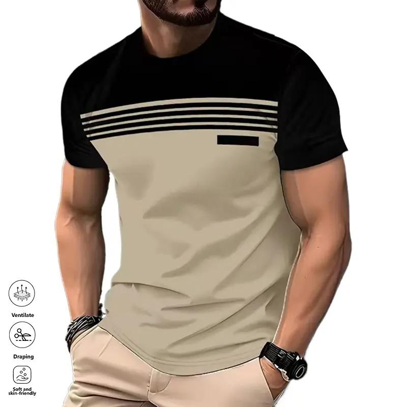 Men’s Short Sleeve T-Shirts, 4 Pack, Striped Panel Design; Casual Everyday Wear, Comfortable Breathable Fabric, Suitable for Summer.#SummerVibes