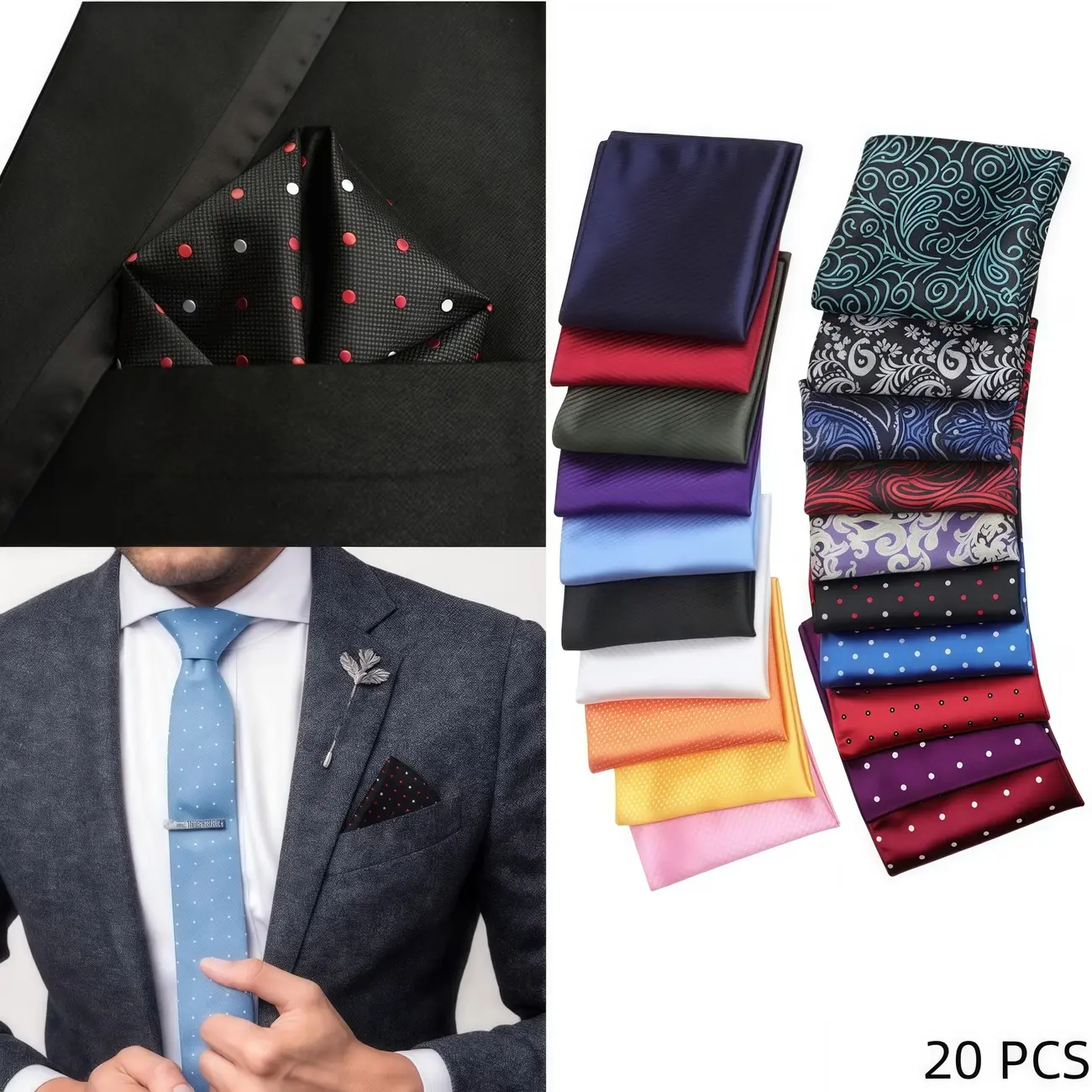 20 Pack Pocket Squares for Men Assorted Handkerchiefs Set Premium Suit Accessories Formal Wedding Party Prom Dress Pocket Square Gifts for Men Casual Summer Vibes