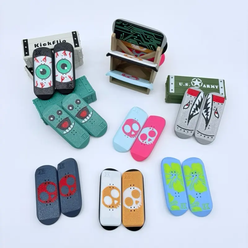 KickFlip Skateboard Fidget 3D Printed Magnetic Trick Action with Built-In Magnets, Custom Storage Crate,  Includes Fidget Board Set and Storage Box anxiety stress relief office desk toy