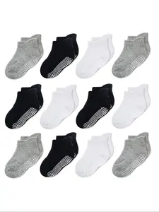 Baby Boys' Plain Anti-slip Crew Socks, Casual Comfortable Breathable Socks for Daily Wear, Knit Crew Socks for All Seasons, Soft Comfy Socks