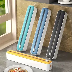 Upgraded Plastic Wrap Dispenser with Slide Cutter, Adjustable Cling Film Dispenser, Wall Mounted & Drawer Type Food Wrap Organizer, Kitchen Accessories, Kitchen Utensils