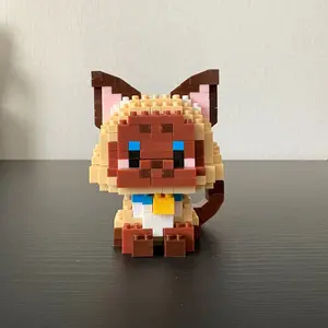 Q Version Siam Cat Desktop Decoration, Cute Miniature Building Blocks Assembly Toy, Adorable Small Cat Decorative Model