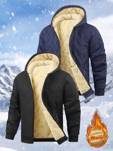 Men's Sherpa fleece-lined hooded jacket for winter and summer, windproof, water-resistant, warm casual coat with full zipper closure, suitable for everyday outdoor activities