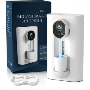 Smart Touchless Mouthwash Dispenser – Automatic Electric Dispenser with LED Display, 3 Adjustable Volumes, 2 Magnetic Cups, USB Rechargeable  White