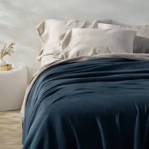 King Rayon from Bamboo Matelasse Blanket Dark Mineral Blue - Casaluna