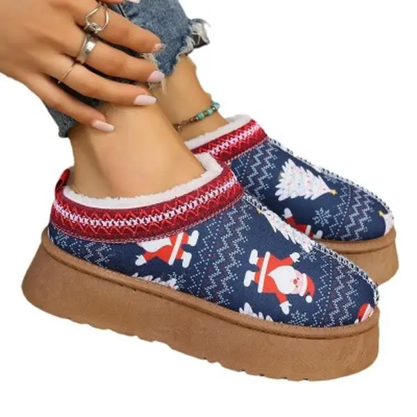 Women's Cartoon Christmas Print Ankle Boots