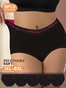Women's Plus Size Underwear Set, Comfortable & Breathable Design, Ideal for Everyday Wear, Pack of 5 Pieces, High Waisted Briefs