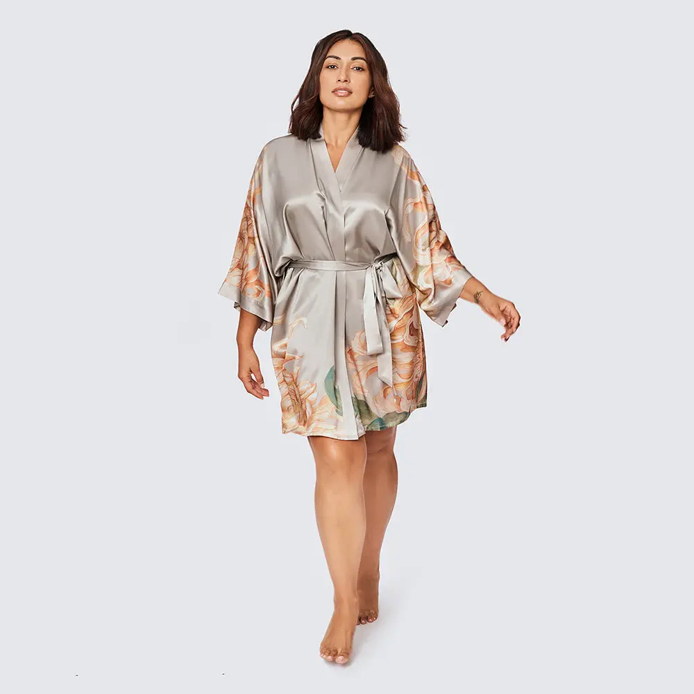 Washable Silk Kiku Short Kimono Robe (Plus Size)
