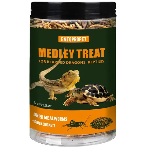 ENTOPROPET 5 oz Dried Mealworms & Crickets Medley Mix - High Calcium, Protein-Packed Dry Food for Omnivorous Lizards, Reptile & Amphibian Pet Supplies (50% Mealworms, 50% Crickets)