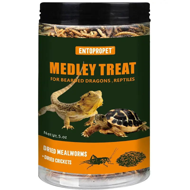 ENTOPROPET 5 oz Dried Mealworms & Crickets Medley Mix - High Calcium, Protein-Packed Dry Food for Omnivorous Lizards, Reptile & Amphibian Pet Supplies (50% Mealworms, 50% Crickets)
