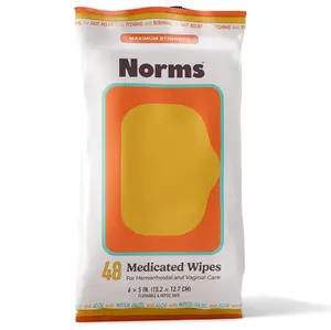 Norms Medicated Hemorrhoid Wipes with Witch Hazel and Aloe, Soothing Flushable Wipes for Itching, Burning & Swelling Relief, Hypoallergenic & Fragrance Free - 48ct (Pack of 1)