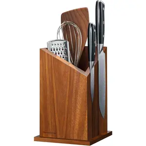 2026 Upgraded Magnetic Knife Holder for Countertop, Double-Sided Acacia Wood Magnetic Knife Block Without Knives, Universal Knife and Utensil Holder for Kitchen, Stronger Magnets Kitchen Organizer