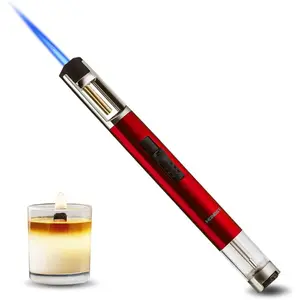 Torch Lighters Butane Lighters Refillable Single Jet Flame for Candle Grill BBQ Camping (Red)