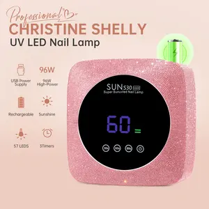 CHRISTINE SHELLY UV LED Nail Lamp Wireless 96W,Professional Quick Drying Curing of Nail Art and Nail Care，Rechargeable Nail Dryer Gel Polish Light Lamp Pink with Display Auto Sensor for Salon & Home
