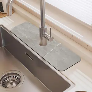 Cracked Grey Marble Faucet Mat, Waterproof Durable Rubber Splash Guard, Non-slip Sink Mat, Kitchen Sink Accessories