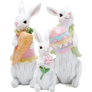 Easter Bunny Decorations Spring Indoor Home Decor Bunny Figurines (Easter White Bunny Family)