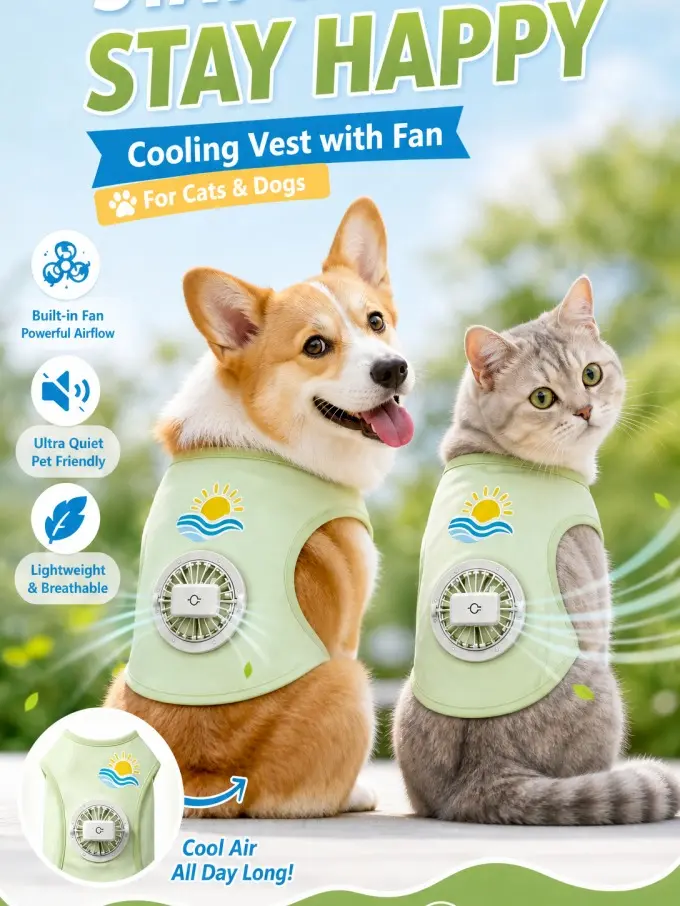 Dog Cooling Vest for Summer - Detachable USB Fan, 3-Speed Breathable Harness Fit, Cotton Ice Silk Fabric, Sun & UV Protection, Multi-Size Pet Wearable