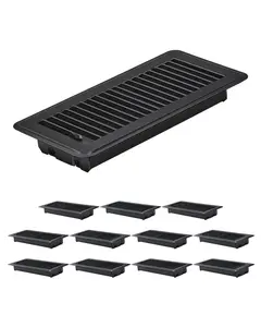 Floor Registers 4 By 10 Inch, 12-Pack Iron Floor Vents For HVAC Ducts, Vent Grilles, Black Finish, Heavy Duty Metal Floor Grates For Residential And Commercial Air Return Systems, Easy Install, Corrosion Resistant