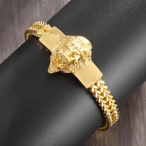 2pcs Of Stainless Steel Chain Domineering Lion Head Animal Bracelets, Men's Hip-hop Rock Punk Trend Motorcycle Accessories, New High Quality Suitable for Vacation Festivals Daily Wear, Men's Gifts