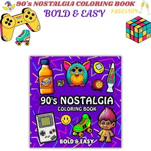 90s Retro Coloring Book for Adults and Kids – Fun, Bold & Easy Designs for Relaxation, Stress Relief, and Nostalgic Throwback Vibes