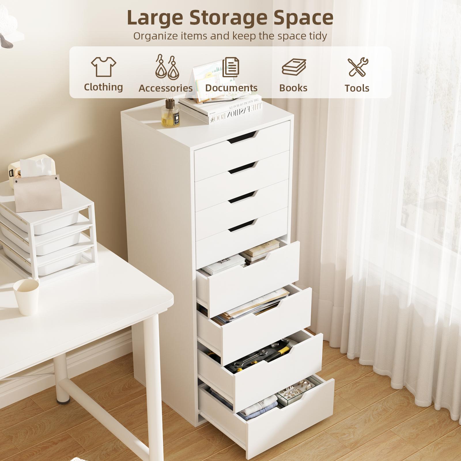 VOWNER 8 Drawer Makeup Storage Cabinet, Tall Vanity Organizer with Large Capacity Drawers for Cosmetics, Skincare, Jewelry, Beauty Supplies, Bedroom, Bathroom, White