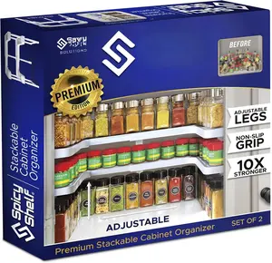 3.0 - Expandable 2 Tiered  Rack Organizer for Cabinet & Pantry - Kitchen Seasoning Organizer - Cabinet  Racks for Inside Cabinets ( ) -  Organization